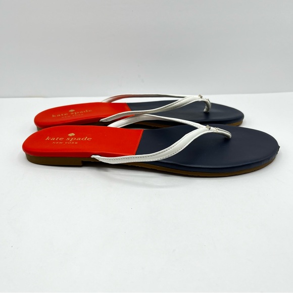 Kate Spade Women’s Size 9 Cabana Leather Orange/ Navy Blue Thong Sandals - Picture 7 of 16